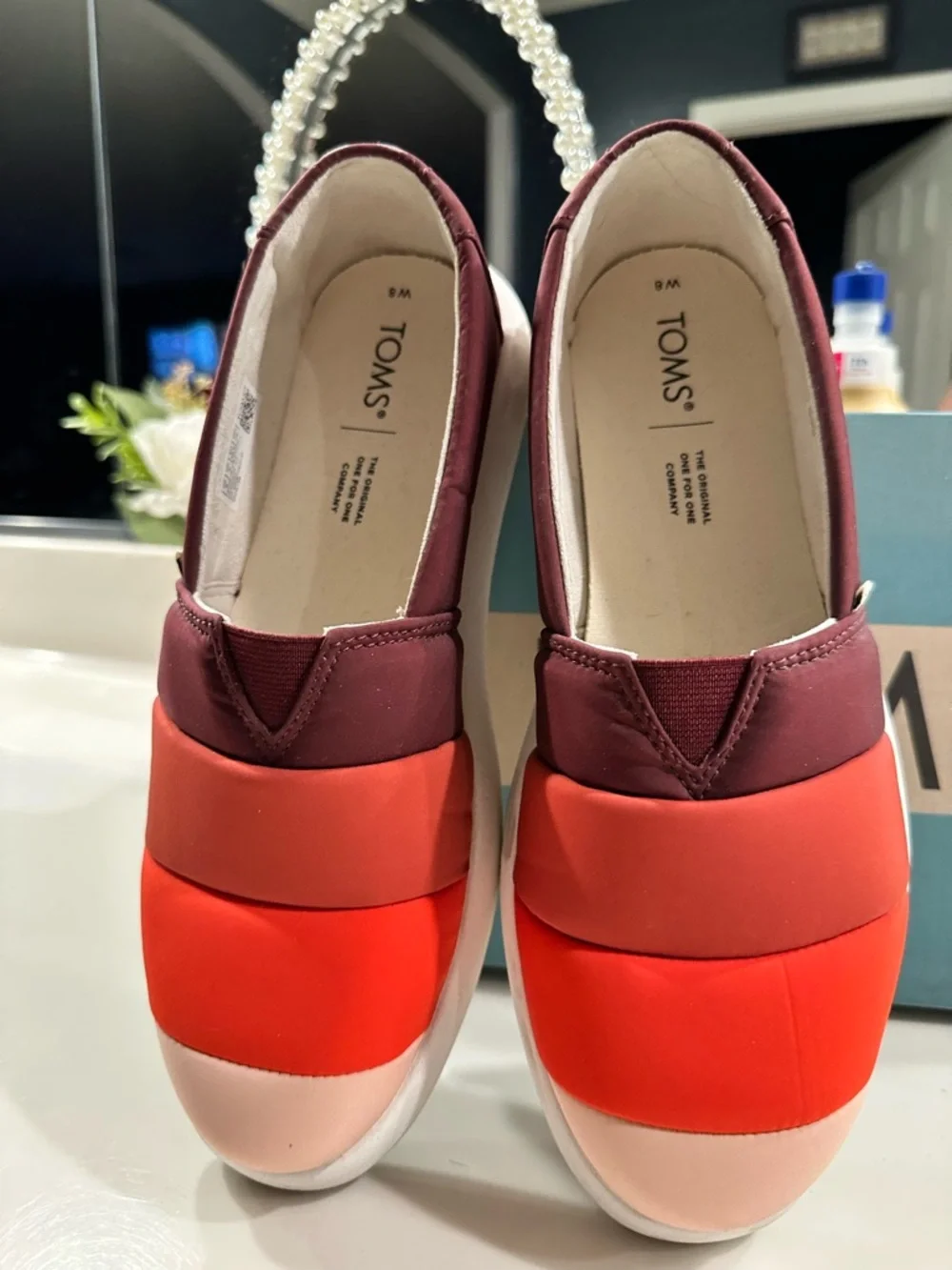 TOMS Women’s Quilted Slip-On Moccasins — Burgundy, Orange, Red & Pink - Picture 5 of 6